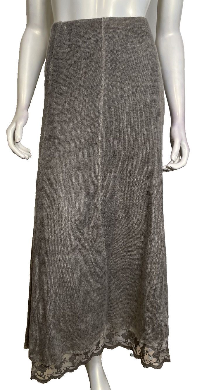 Soft Surroundings Gray Cozy Knit Skirt XL Lace Hemline Pull On Waist Long Maxi